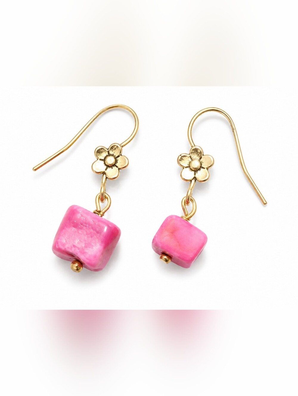 Gold Tone Pink Stone Beaded Dangle Drop Earrings Women’s Jewelry